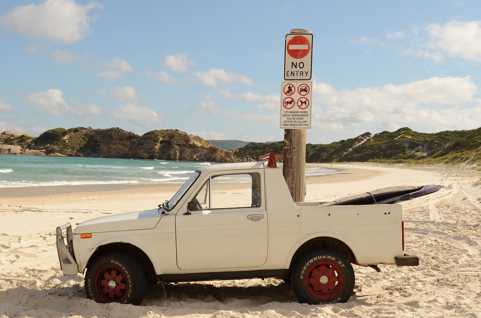 ute in a beach